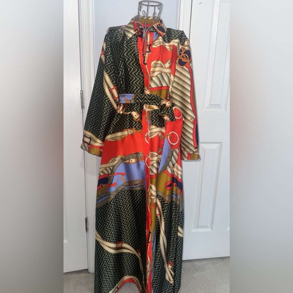 Zara Scarf Print MIDI Dress with Belt